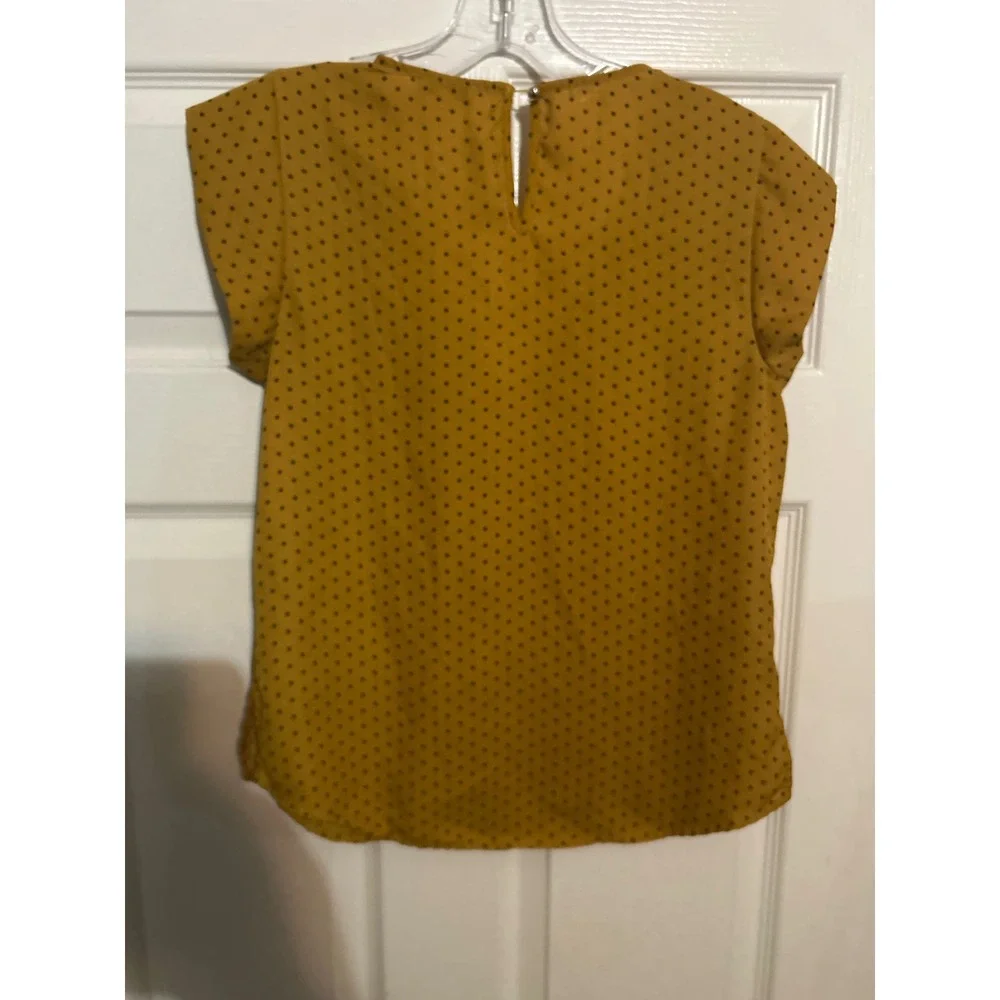 Lily White Polka Dot Blouse Women's‎ Size Small Mustard Yellow Top Crossover